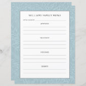 Menu Planner voor familienaam |  Blauwe Bloem (Voorkant / Achterkant)