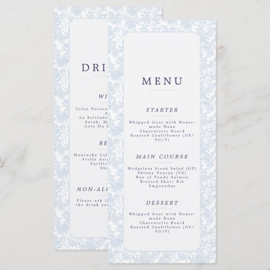 Menu plat (Devant / Derrière)