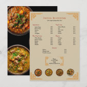Menu plat à bordure dorée pour restaurant indien m (Devant / Derrière)