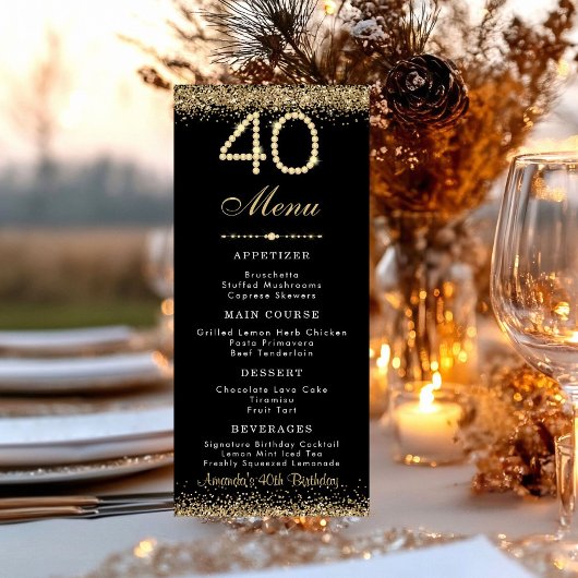 Menu Plat Anniversaire 40 Ans Or Élégant