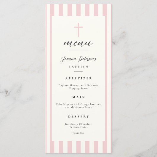 Menu Plat Baptisé Pink Stripes (Devant)