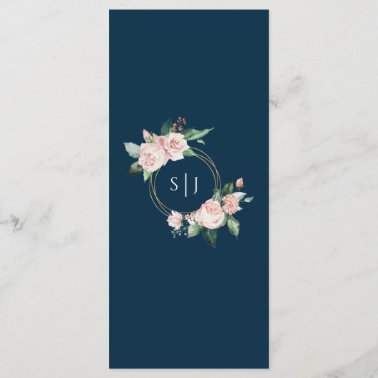 Menu plat Blush Floral Navy Mariage (Dos)