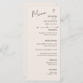 Menu plat Calligraphie moderne minimaliste, mariag (Devant / Derrière)