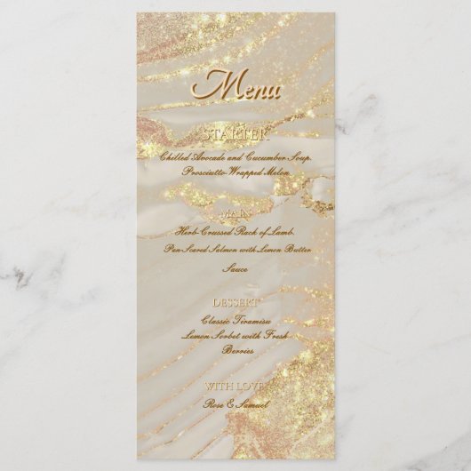 Menu plat chic encre alcool rose paillettes or (Devant)