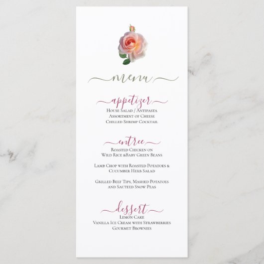 Menu plat Classé Minimal Rose Design (Devant)