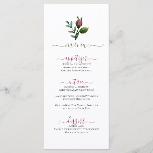 Menu plat Classy Minimal Rose Bud Design (Devant)