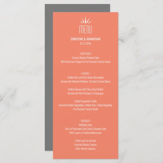 Menu plat corail moderne (Devant / Derrière)