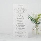 Menu plat de baptême floral embossé faux (Debout devant)