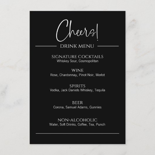 Menu plat de boisson noire moderne (Devant)