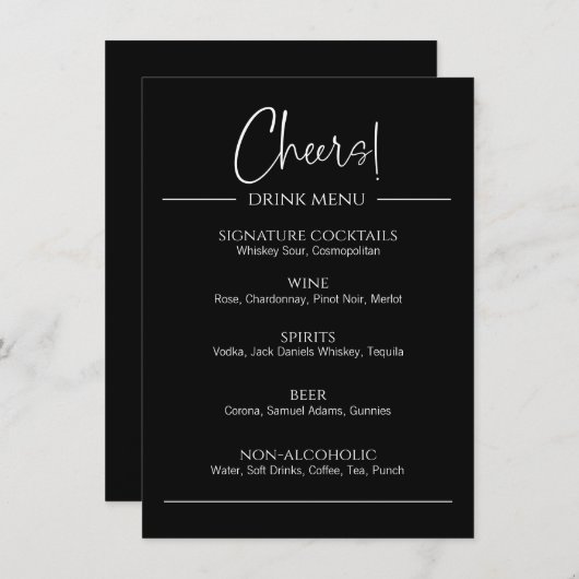 Menu plat de boisson noire moderne (Devant / Derrière)