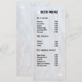 Menu Plat de Boissons Bière (Devant / Derrière)