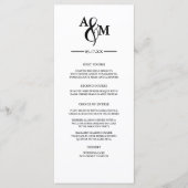 Menu Plat de Mariage à Monogramme Noir et Blanc Mo (Devant)
