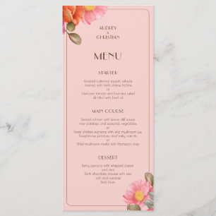 Menu Plat de Mariage aux Coquelicots Aquarelle Ros