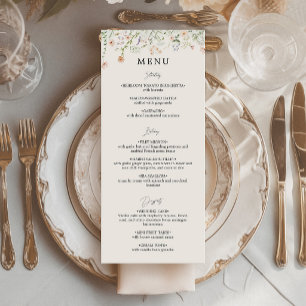 Menu plat de mariage aux fleurs sauvages rustique