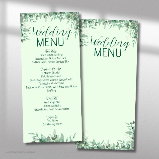 Menu Plat de Mariage Feuillage de Sauge
