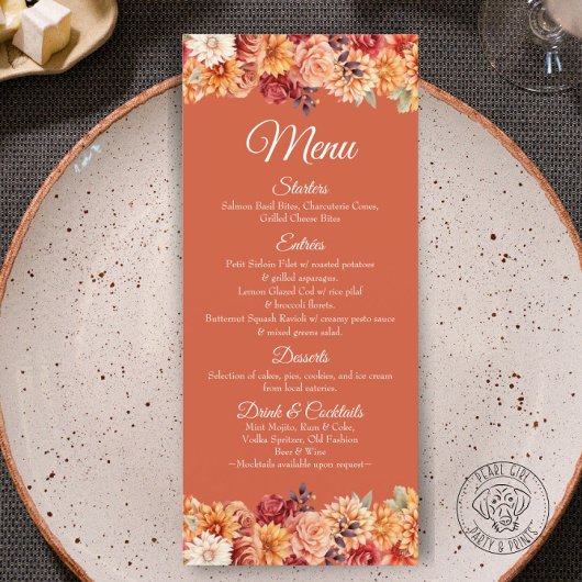 Menu Plat de Mariage Floral d'Automne