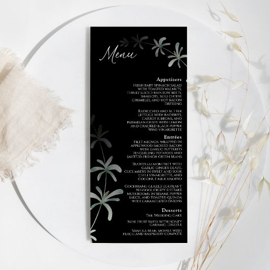 Menu Plat de Mariage Moderne en Verdure Noire