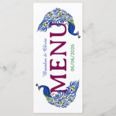 Menu Plat de Mariage Paon Bleu Royal (Devant)