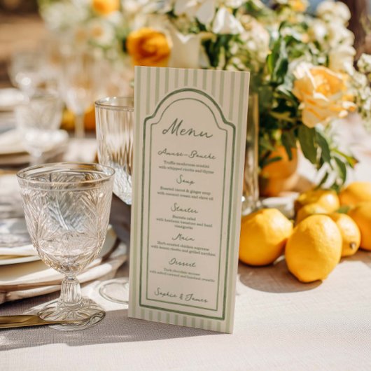 Menu Plat de Mariage Rayé Vert