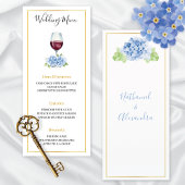 Menu Plat de Mariage Verre à Vin Hydrangeas Bleus