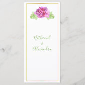 Menu Plat de Mariage Verre à Vin Hydrangeas Roses (Dos)