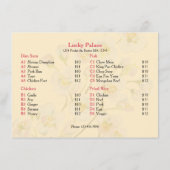 Menu plat de restaurant asiatique Cherry Blossom (Dos)