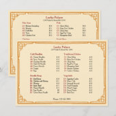 Menu plat de restaurant chinois traditionnel simpl (Devant / Derrière)