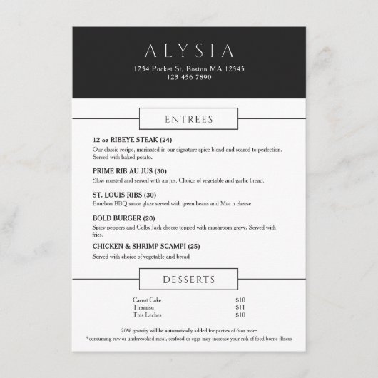 Menu plat de steakhouse moderne gras (Devant)
