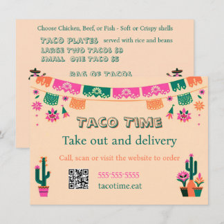 Menu plat de tacos à emporter ou à livrer de la no