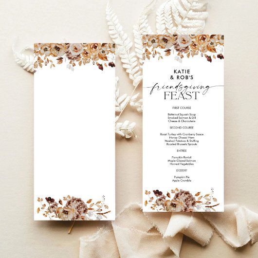 Menu plat du dîner de Thanksgiving aux feuilles d'