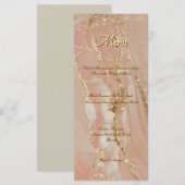 Menu plat élégant encre alcool rose paillettes or (Devant / Derrière)