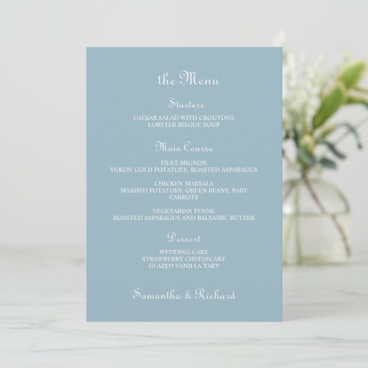 Menu plat Élégant Script 5x7" Mariage Table Menu (Debout devant)