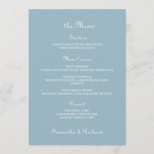 Menu plat Élégant Script 5x7" Mariage Table Menu (Devant)