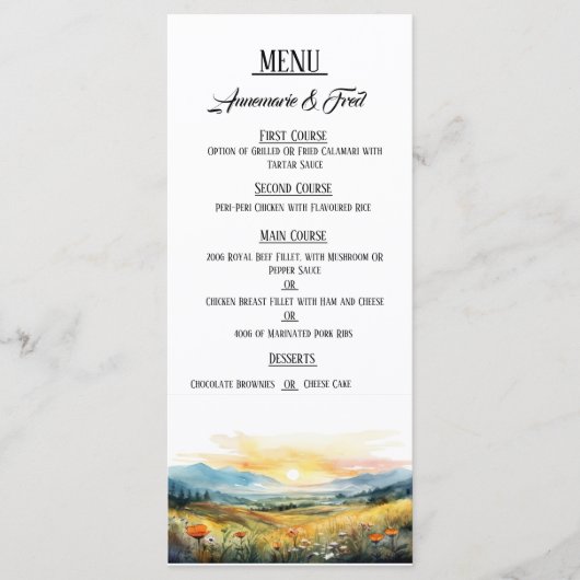 Menu plat élégant Sunset (Devant)