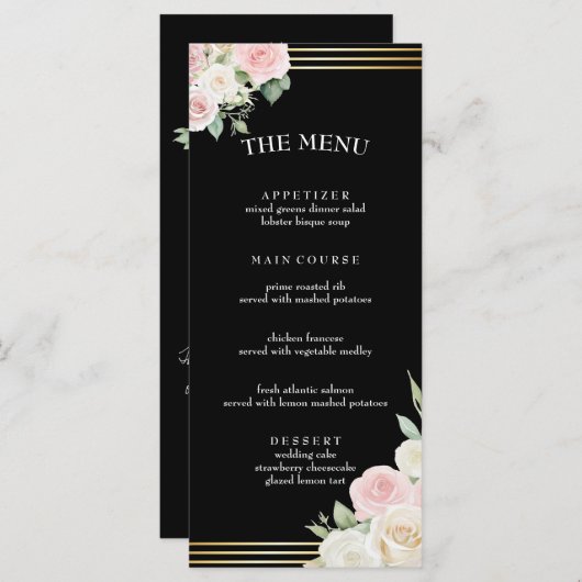 Menu plat Fleurs de Poussées Roses et Blanches (Devant / Derrière)