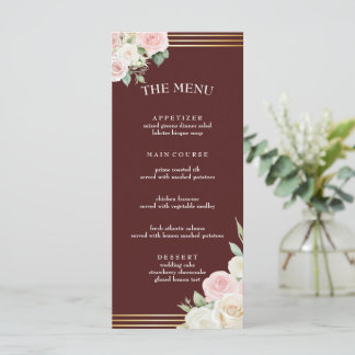 Menu plat Fleurs de Poussées Roses et Blanches