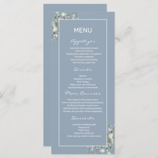 Menu plat Hydrangea Color et Green feuille. (Devant / Derrière)