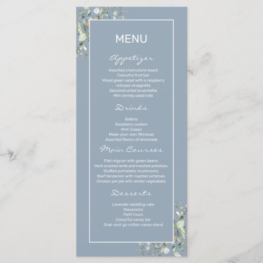 Menu plat Hydrangea Color et Green feuille. (Devant)