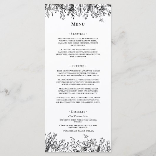 Menu Plat Mariage blanc et noir (Devant)