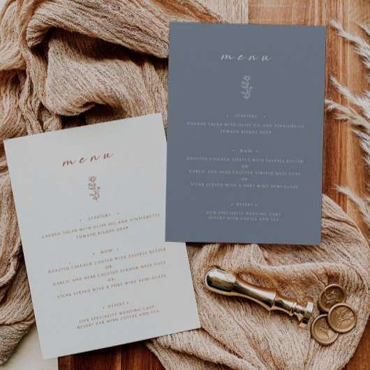 Menu Plat Mariage bleu Dusty pour le dîner mini-fe