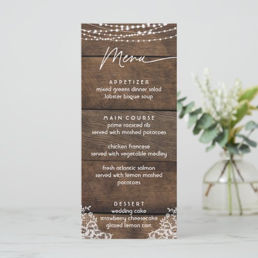 Menu plat Mariage campagnard en bois rustique et d (Debout devant)