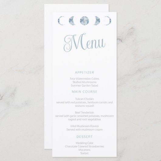 Menu plat Mariage céleste Phases de lune minimalis (Devant / Derrière)