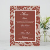 Menu plat mariage damassé en rouille de cuivre (Debout devant)