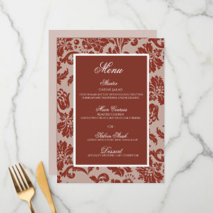 Menu plat mariage damassé en rouille de cuivre