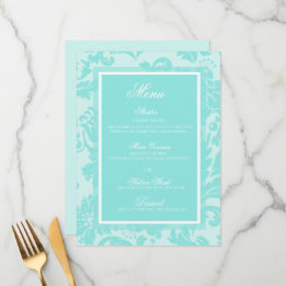 Menu plat mariage damassé turquoise