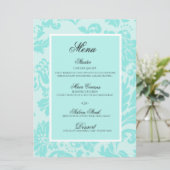 Menu plat mariage damassé turquoise (Debout devant)