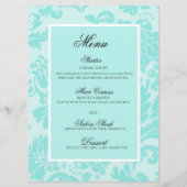 Menu plat mariage damassé turquoise (Devant)