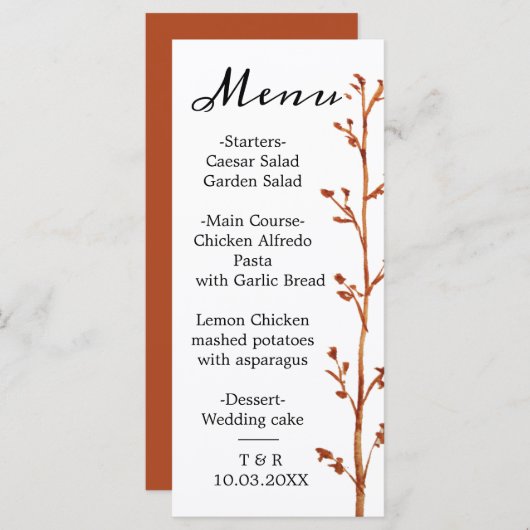 Menu plat mariage de automne (Devant / Derrière)