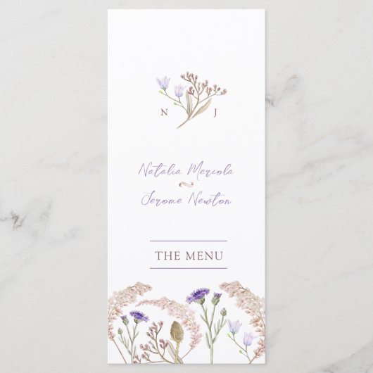 Menu plat mariage de automne fleur sauvage aquarel (Devant)