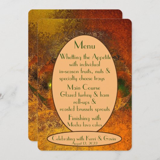 Menu plat Mariage de automne "Luminaires" (Devant / Derrière)